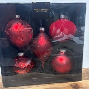Robert Stanley Red Bauble Christmas Ornaments Glass Large Set of 5 NEW